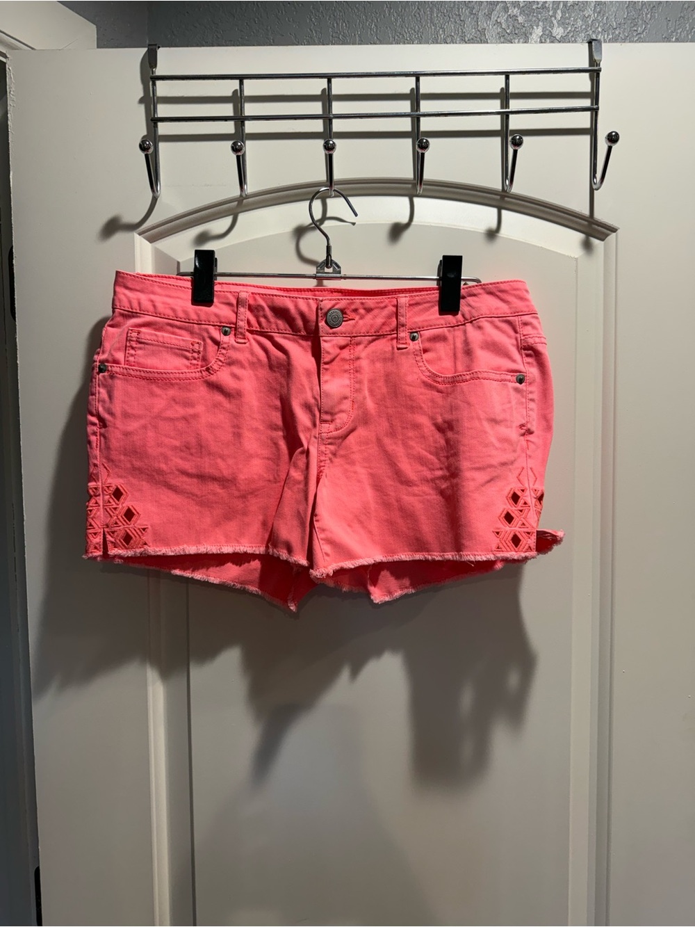 Aeropostale Coral Cutoff Denim Shorts with Side Lattice